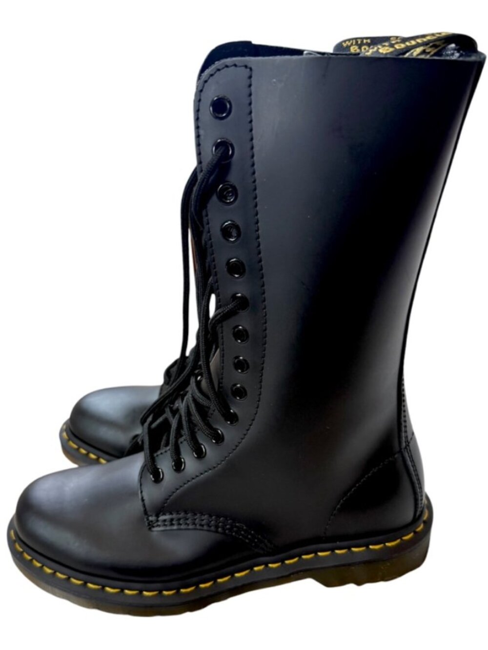 New! Dr. Martens 1914 Smooth Black Leather Tall Boots Size 8